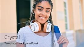  Presentation with american university - Beautiful PPT theme featuring young-african-american-student-woman backdrop and a light blue colored foreground