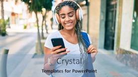  Presentation with american university - PPT theme enhanced with young-african-american-student-woman background and a light blue colored foreground