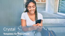  Presentation with american university - Colorful presentation design enhanced with young-african-american-student-woman backdrop and a teal colored foreground