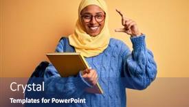  Presentation with hijab - Cool new theme with young-african-american-student-woman backdrop and a ocean colored foreground