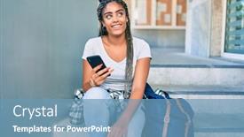  Presentation with american university - Colorful presentation design enhanced with young-african-american-student-woman backdrop and a teal colored foreground