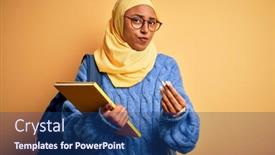  Presentation with salary - Presentation theme with young-african-american-student-woman background and a ocean colored foreground