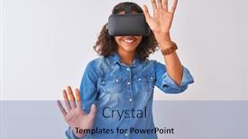  Presentation with african american teenager girl - Slide deck consisting of young african american teenager girl playing virtual reality game using goggles background and a teal colored foreground
