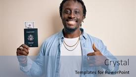  Presentation with passport travel - Beautiful PPT theme featuring young-african-american-tourist-man backdrop and a teal colored foreground