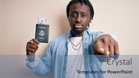  Presentation with passport travel - Audience pleasing theme consisting of young-african-american-tourist-man backdrop and a teal colored foreground