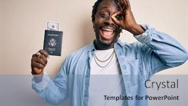  Presentation with passport travel - Slides having young-african-american-tourist-man background and a teal colored foreground