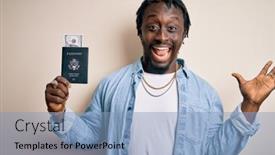  Presentation with passport travel - Cool new presentation with young-african-american-tourist-man backdrop and a light blue colored foreground