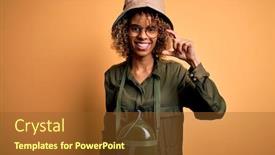  Presentation with canteen - Beautiful slide set featuring young-african-american-tourist-woman backdrop and a tawny brown colored foreground