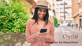  Presentation with african american in technology - Audience pleasing theme consisting of young-african-american-tourist-woman backdrop and a coral colored foreground