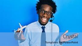 Presentation with travel - Presentation design with young-african-american-travel-agent background and a light blue colored foreground