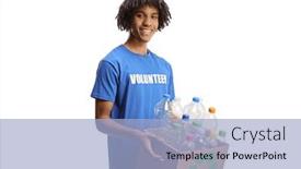  Presentation with plastic recycling - Theme consisting of young-african-american-volunteer-holding background and a light blue colored foreground