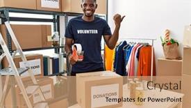 Presentation with african charity - Presentation with young-african-american-volunteer-man background and a coral colored foreground