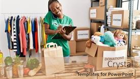  Presentation with african charity - Presentation featuring young-african-american-volunteer-woman background and a coral colored foreground