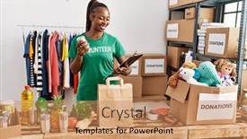  Presentation with african charity - Presentation theme enhanced with young-african-american-volunteer-woman background and a coral colored foreground