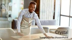  Presentation with african american sex - Amazing presentation design having young african-american waiter cleaning backdrop and a mint green colored foreground