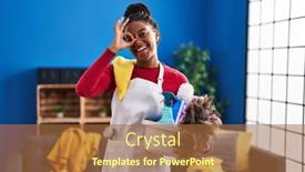  Presentation with cleaning - Presentation design consisting of young-african-american-with-braids background and a red colored foreground