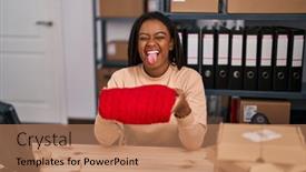  Presentation with textile - Slide set consisting of young-african-american-with-braids background and a coral colored foreground