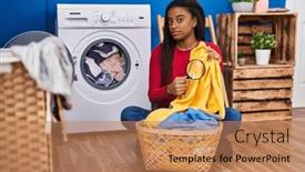  Presentation with looking glass - PPT theme consisting of young-african-american-with-braids background and a coral colored foreground