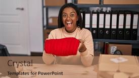  Presentation with textile - Theme consisting of young-african-american-with-braids background and a coral colored foreground