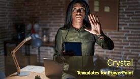  Presentation with frustration - Presentation design enhanced with young-african-american-with-braids background and a tawny brown colored foreground