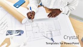  Presentation with drawing architecture - PPT theme with young-african-american-woman-architect background and a  colored foreground