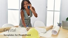  Presentation with architecture plans - Presentation having young-african-american-woman-architect background and a lemonade colored foreground