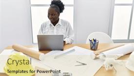  Presentation with architect - PPT theme enhanced with young-african-american-woman-architect background and a lemonade colored foreground
