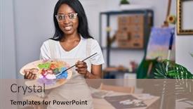  Presentation with art - Slides having young-african-american-woman-artist background and a coral colored foreground