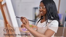  Presentation with art - Slide set enhanced with young-african-american-woman-artist background and a coral colored foreground