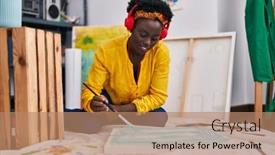  Presentation with american music - Slides consisting of young-african-american-woman-artist background and a coral colored foreground