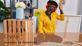  Presentation with american music - Slide deck enhanced with young-african-american-woman-artist background and a coral colored foreground