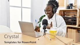  Presentation with broadcaster - PPT theme consisting of young-african-american-woman-broadcaster background and a lemonade colored foreground