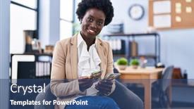  Presentation with african american business - Slide set featuring young-african-american-woman-business background and a  colored foreground