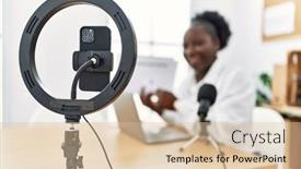  Presentation with radio - Presentation theme enhanced with young-african-american-woman-business background and a lemonade colored foreground