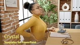  Presentation with backache - PPT theme having young-african-american-woman-business background and a tawny brown colored foreground