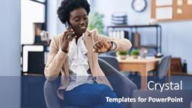  Presentation with african american business - Slide deck having young-african-american-woman-business background and a ocean colored foreground