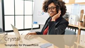  Presentation with call center - Presentation design featuring young-african-american-woman-call background and a lemonade colored foreground