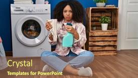  Presentation with room cleaning - PPT theme having young-african-american-woman-cleaning background and a violet colored foreground