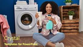  Presentation with room cleaning - Slides with young-african-american-woman-cleaning background and a tawny brown colored foreground