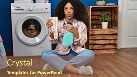  Presentation with room cleaning - Presentation design featuring young-african-american-woman-cleaning background and a tawny brown colored foreground