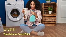  Presentation with room cleaning - Slide deck consisting of young-african-american-woman-cleaning background and a violet colored foreground