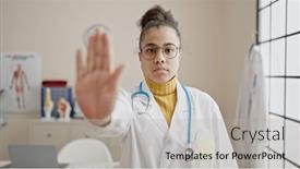  Presentation with stop - Slides consisting of young-african-american-woman-doctor background and a light gray colored foreground