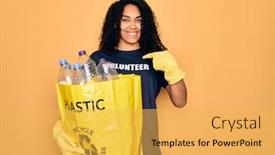  Presentation with plastic recycling - Colorful PPT layouts enhanced with young-african-american-woman-doing backdrop and a yellow colored foreground