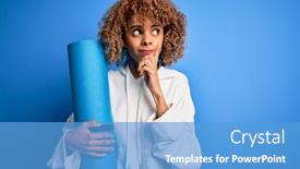  Presentation with sport blue - Audience pleasing theme consisting of young-african-american-woman-doing backdrop and a teal colored foreground