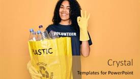  Presentation with plastic bag - Presentation theme consisting of young-african-american-woman-doing background and a yellow colored foreground