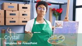  Presentation with puffing - Slide set enhanced with young-african-american-woman-drawing background and a ocean colored foreground