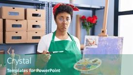  Presentation with sad woman - Presentation theme having young-african-american-woman-drawing background and a  colored foreground