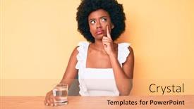 Presentation with african american woman question - Colorful slide set enhanced with young-african-american-woman-drinking backdrop and a coral colored foreground