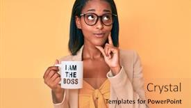  Presentation with ophthalmoscope african american models - Slide deck having young-african-american-woman-drinking background and a coral colored foreground