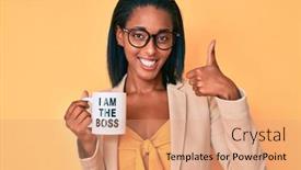  Presentation with coffe - Amazing theme having young-african-american-woman-drinking backdrop and a coral colored foreground